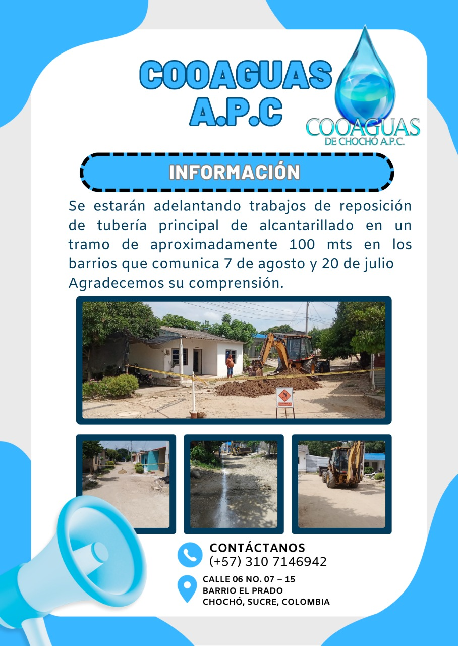 Inician Trabajos de Reposición de Alcantarillado entre 7 de Agosto y 20 de Julio