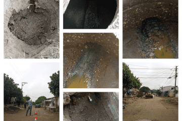 Agujero en suelo de tierra con tuberías para instalación de agua potable en Cooaguas de Chochó A.P.C.