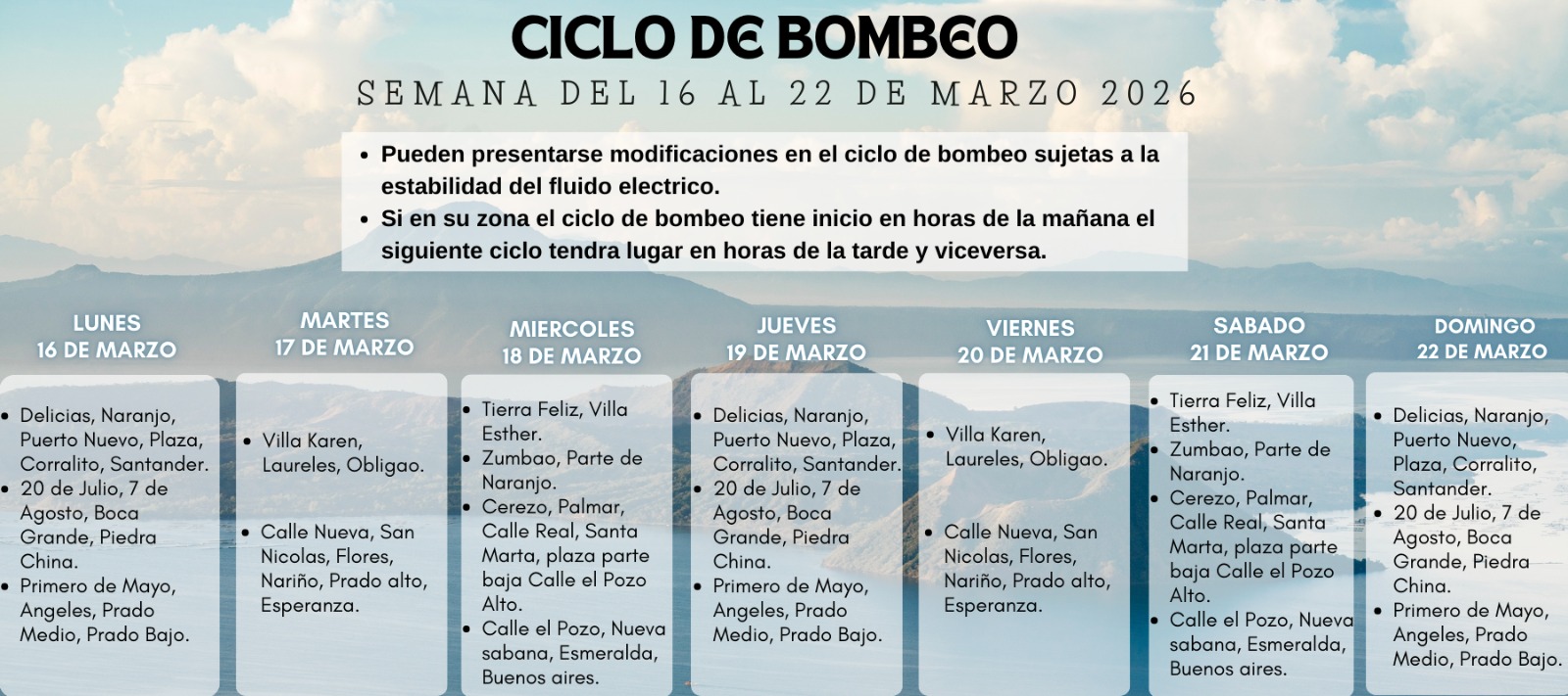 ¡Atención Chochó! Ciclo de Bombeo: Semana del 16 al 22 de marzo ¡Atención Chochó! Ciclo de Bombeo: Semana del 16 al 22 de marzo
